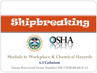 Module 6: Workplace & Chemical Hazards
6.5 Cadmium
Susan Harwood Grant Number SH-17820-08-60-F-23
Shipbreaking
 