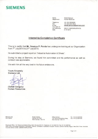 Siemens internship Certificate