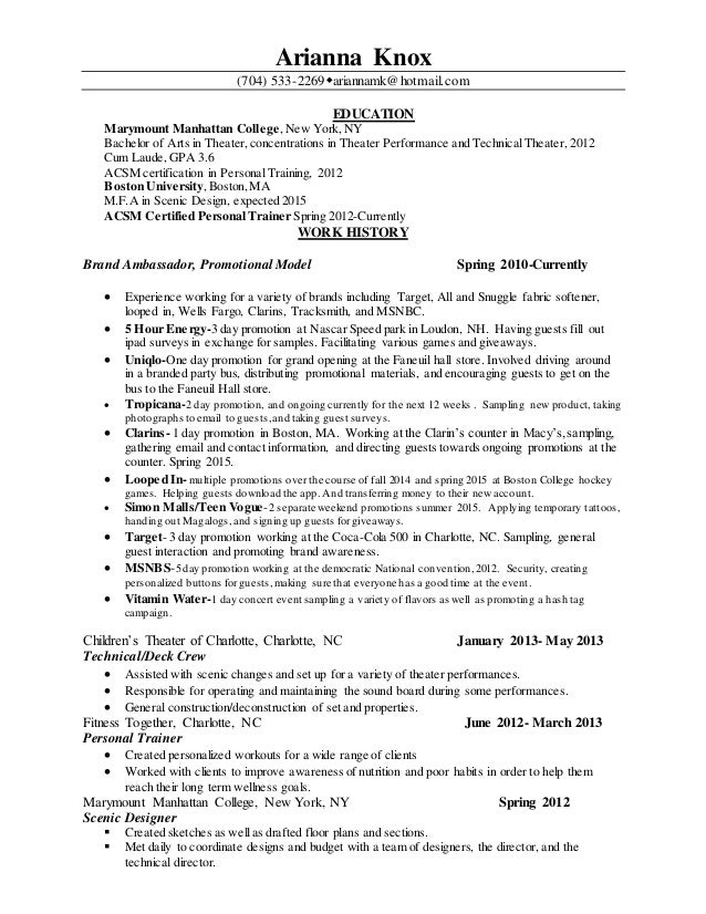 brand ambassador resume arianna knox 704 533 2269ariannamkhotmailcom education marymount - Brand Ambassador Resume brand ambassador resume arianna knox 704 533 2269ariannamkhotmailcom education marymount - Brand Ambassador Resume