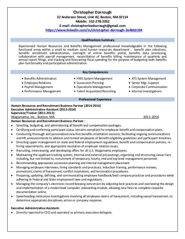 2016 Christopher Dorrough Benefits Manager Resume