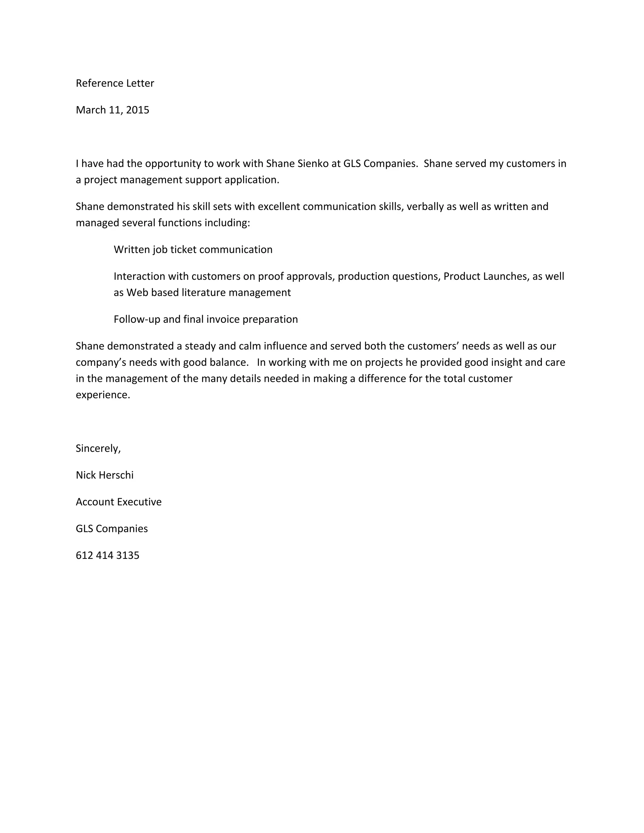 Shane Letter Reference Letter - Shane -GLS | PDF