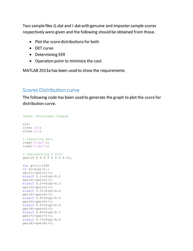 BIometrics plotting DET and EER curve using Matlab
