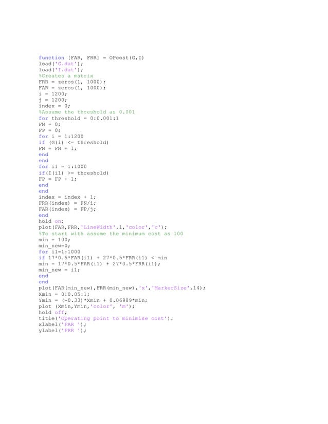 BIometrics plotting DET and EER curve using Matlab