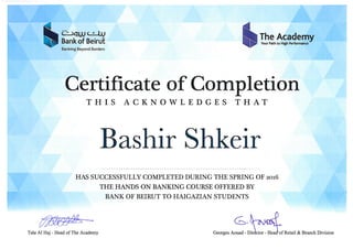 Bank Of Beirut Certificate BOB