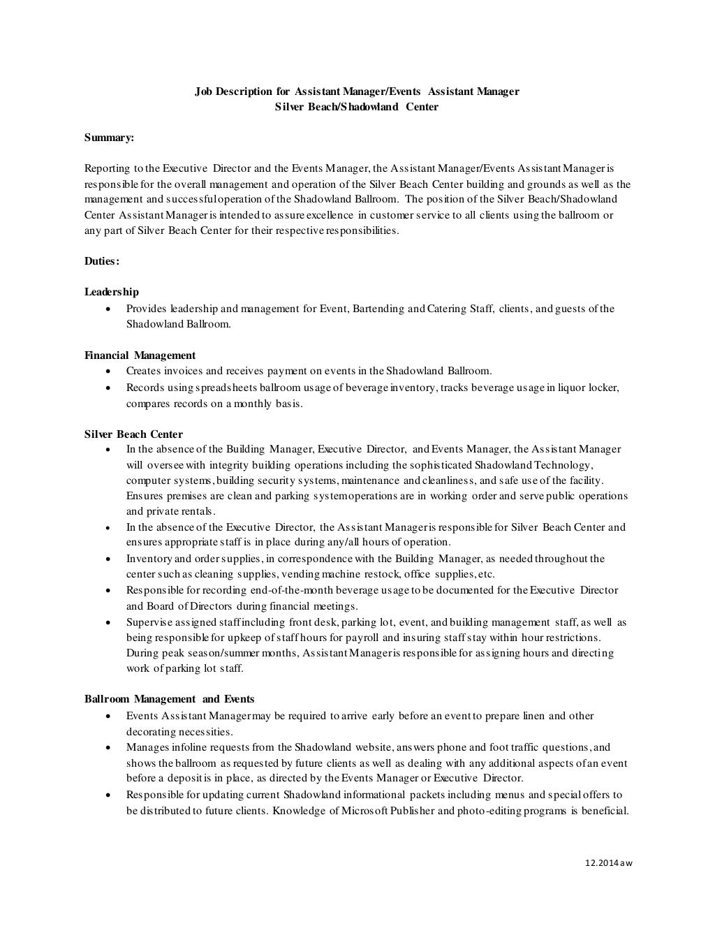 Assistant Manager Job Description