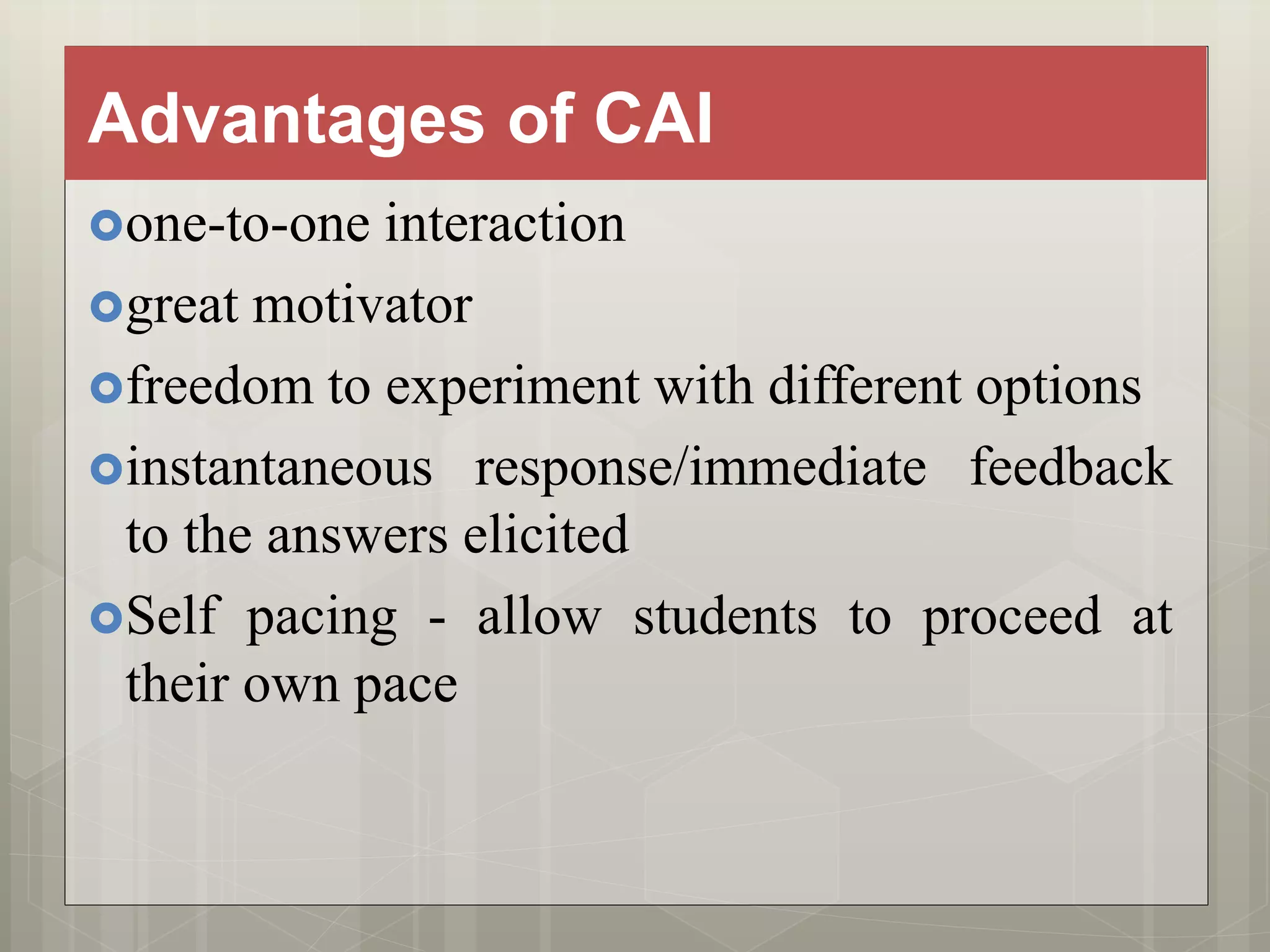 Computer assisted instruction cai ppt