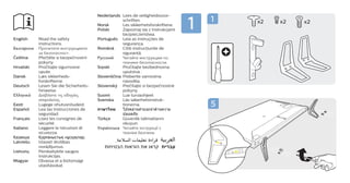 1 1
5
x2x2 x2
English	 Read the safety
	instructions.
Български	 Прочетете инструкциите
	 за безопасност.
Čeština	 Přečtěte si bezpečnostní
	pokyny.
Hrvatski	 Pročitajte sigurnosne
	upute.
Dansk	 Læs sikkerheds-
	forskrifterne.
Deutsch	 Lesen Sie die Sicherheits-
	hinweise.
Ελληνικά	 Διαβάστε τις οδηγίες
	 ασφαλείας.
Eesti	 Lugege ohutusnõudeid.
Español	 Lea las instrucciones de
	seguridad.
Français	 Lisez les consignes de
	sécurité.
Italiano	 Leggere le istruzioni di
	sicurezza.
Κазакша	 Қорғаныстық нұсқаулар.
Latviešu	 Izlasiet drošības
	norādījumus.
Lietuvių	 Perskaitykite saugos
	instrukcijas.
Magyar	 Olvassa el a biztonsági
	utasításokat.
Nederlands	 Lees de veiligheidsvoor-
	schriften.
Norsk	 Les sikkerhetsforskriftene.
Polski	 Zapoznaj się z instrukcjami
	bezpieczeństwa.
Português	 Leia as instruções de
	segurança.
Română	 Citiţi instrucţiunile de
	siguranţă.
Русский	 Читайте инструкции по
	 технике безопасности.
Srpski	 Pročitajte bezbednosna
	 uputstva .
Slovenščina	 Preberite varnostna
	navodila.
Slovenský	 Prečítajte si bezpečnostné
	pokyny.
Suomi	 Lue turvaohjeet.
Svenska	 Läs säkerhetsinstruk-
	tionerna.
ภาษาไทย	 โปรดอ่านคำ�แนะนำ�ด้านความ
	 ปลอดภัย
Türkçe	 Güvenlik talimatlarını
	okuyun.
Українська	 Читайте інструкції з
	 техніки безпеки.
.‫السالمة‬ ‫تعليمات‬ ‫قراءة‬ ‫العربية‬
‫הבטיחות‬ ‫הוראות‬ ‫את‬ ‫קראו‬ ‫עברית‬
 