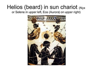 Helios (beard) in sun chariot  (Nyx or Selene in upper left, Eos (Aurora) on upper right) 