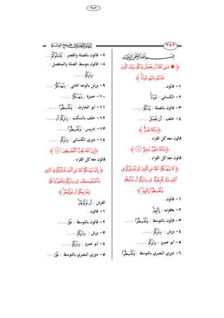 68
ٖٕ٘
243
243‫ﭓ‬‫ﭒ‬‫ﭑ‬
‫ﮋ‬‫ﭭ‬‫ﭬ‬ ‫ﭫ‬ ‫ﭪ‬‫ﭩ‬‫ﭨ‬‫ﭧ‬‫ﭦ‬
‫ﭱ‬‫ﭰ‬‫ﭯ‬‫ﭮ‬‫ﮊ‬
ٔ-. ‫قالوا‬
ٕ-: ‫الكسائي‬‫ﭱ‬‫ﭰ‬
ٖ-: ‫بالصل‬ ‫قالوا‬‫ﭫ‬......
ٗ-: ‫خلف‬‫ﭪ‬‫ﭩ‬......
‫ﮋ‬‫ﭴ‬‫ﭳ‬‫ﭲ‬‫ﮊ‬
. ‫اء‬‫ر‬‫الق‬ ‫ل‬ ‫معك‬ ‫قالوا‬
‫ﮋ‬‫ﭸ‬ ‫ﭷ‬ ‫ﭶ‬‫ﭵ‬‫ﮊ‬
. ‫اء‬‫ر‬‫الق‬ ‫ل‬ ‫معك‬ ‫قالوا‬
‫ﮋ‬‫ﮀ‬‫ﭿ‬‫ﭾ‬‫ﭽ‬‫ﭼ‬‫ﭻ‬ ‫ﭺ‬‫ﭹ‬
‫ﮇ‬‫ﮆ‬‫ﮅ‬‫ﮄ‬ ‫ﮃ‬ ‫ﮂ‬‫ﮁ‬
‫ﮊ‬‫ﮉ‬‫ﮈ‬‫ﮊ‬
ٔ-. ‫قالوا‬
ٕ-: ‫يعقوب‬‫ﮊ‬‫ﮉ‬
ٖ-: ‫بالتوَط‬ ‫قالوا‬‫ﮈ‬......
ٗ-: ‫ورش‬‫ﮅ‬......
٘-: ‫عمرو‬ ‫أبو‬‫ﮅ‬......
ٙ-: ‫بالتوَط‬ ‫البصري‬ ‫ِوري‬‫ﮈ‬
ٚ-: ‫والقصر‬ ‫بالصل‬ ‫قالوا‬‫ﭿ‬...
ٛ-: ‫والمنفصل‬ ‫الصل‬ ‫بتوَط‬ ‫قالوا‬
‫ﮅ‬......
ٜ-: ‫الراني‬ ‫بالوجك‬ ‫ورش‬‫ﭺ‬....
ٔٓ-: ‫ازة‬‫م‬‫ح‬‫ﭺ‬......
ٔٔ-: ‫الحارث‬ ‫أبو‬‫ﮈ‬......
ٕٔ-: ‫بالسك‬ ‫خلف‬‫ﮆ‬‫ﮅ‬......
ٖٔ-: ‫يس‬‫ر‬ِ‫إ‬‫ﮈ‬......
ٔٗ-: ‫الكسائي‬ ‫ِوري‬‫ﮅ‬......
‫ﮋ‬‫ﮏ‬ ‫ﮎ‬‫ﮍ‬‫ﮌ‬‫ﮋ‬‫ﮊ‬
. ‫اء‬‫ر‬‫الق‬ ‫ل‬ ‫معك‬ ‫قالوا‬
‫ﮋ‬‫ﮗ‬‫ﮖ‬‫ﮕ‬‫ﮔ‬‫ﮓ‬‫ﮒ‬‫ﮑ‬‫ﮐ‬
‫ﮜ‬‫ﮛ‬‫ﮚ‬‫ﮙ‬ ‫ﮘ‬
‫ﮠ‬‫ﮟ‬‫ﮞ‬‫ﮝ‬‫ﮊ‬
: ‫الفرش‬‫ﮠ‬‫ﮟ‬‫ﮞ‬
ٔ-. ‫قالوا‬
ٕ-: ‫بالتوَط‬ ‫قالوا‬‫ﮜ‬......
ٖ-: ‫ورش‬‫ﮚ‬......
ٗ-: ‫عمرو‬ ‫أبو‬‫ﮚ‬......
٘-‫بالتو‬ ‫البصري‬ ‫ِوري‬: ‫َط‬‫ﮜ‬....
 