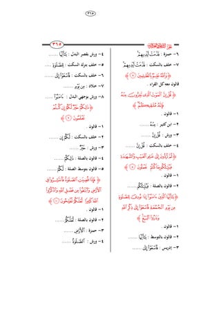 ٖٙ٘
254
254
254
254
‫ﰸ‬‫ﱔ‬
ٙ-: ‫ازة‬‫م‬‫ح‬‫ﯝ‬‫ﯜ‬‫ﯛ‬
ٚ-: ‫بالسك‬ ‫خلف‬‫ﯝ‬‫ﯜ‬‫ﯛ‬
‫ﮋ‬‫ﯡ‬‫ﯠ‬‫ﯟ‬‫ﯞ‬‫ﮊ‬
. ‫اء‬‫ر‬‫الق‬ ‫ل‬ ‫معك‬ ‫قالوا‬
‫ﮋ‬‫ﯧ‬‫ﯦ‬‫ﯥ‬‫ﯤ‬ ‫ﯣ‬‫ﯢ‬
‫ﯪ‬‫ﯩ‬‫ﯨ‬‫ﮊ‬
ٔ-. ‫قالوا‬
ٕ-‫ري‬ ‫ابن‬‫ا‬: ‫ر‬‫ﯧ‬......
ٖ-: ‫ورش‬‫ﯣ‬‫ﯢ‬......
ٗ-: ‫بالسك‬ ‫خلف‬‫ﯣ‬‫ﯢ‬......
‫ﮋ‬‫ﯰ‬‫ﯯ‬‫ﯮ‬‫ﯭ‬‫ﯬ‬‫ﯫ‬
‫ﯱﯲ‬‫ﯵ‬‫ﯴ‬ ‫ﯳ‬‫ﮊ‬
ٔ-. ‫قالوا‬
ٕ-: ‫بالصل‬ ‫قالوا‬‫ﯱ‬......
‫ﮋ‬‫ﭖ‬‫ﭕ‬ ‫ﭔ‬‫ﭓ‬‫ﭒ‬‫ﭑ‬
‫ﭝ‬‫ﭜ‬‫ﭛ‬‫ﭚ‬ ‫ﭙ‬‫ﭘ‬‫ﭗ‬
‫ﭠ‬‫ﭟ‬‫ﭞ‬‫ﮊ‬
ٔ-. ‫قالوا‬
ٕ-: ‫بالتوَط‬ ‫قالوا‬‫ﭑ‬......
ٖ-: ‫يس‬‫ر‬ِ‫إ‬‫ﭛ‬‫ﭚ‬......
ٗ-: ‫البُل‬ ‫بقصر‬ ‫ورش‬‫ﭑ‬......
٘-: ‫السك‬ ‫بتر‬ ‫خلف‬‫ﭖ‬....
ٙ-: ‫بالسك‬ ‫خلف‬‫ﭛ‬‫ﭚ‬......
ٚ-: ِ ‫ا‬‫خ‬‫ﭘ‬‫ﭗ‬......
ٛ-: ‫البُل‬ ‫بوجهي‬ ‫ورش‬‫ﭓ‬.....
‫ﮋ‬‫ﭥ‬‫ﭤ‬‫ﭣ‬‫ﭢ‬‫ﭡ‬
‫ﭧ‬‫ﭦ‬‫ﮊ‬
ٔ-. ‫قالوا‬
ٕ-: ‫بالسك‬ ‫خلف‬‫ﭤ‬‫ﭣ‬......
ٖ-: ‫ورش‬‫ﭢ‬......
ٗ-: ‫بالصل‬ ‫قالوا‬‫ﭡ‬......
٘-: ‫الصل‬ ‫بتوَط‬ ‫قالوا‬‫ﭣ‬......
‫ﮋ‬‫ﭬ‬‫ﭫ‬‫ﭪ‬‫ﭩ‬‫ﭨ‬
‫ﭮ‬ ‫ﭭ‬‫ﭲ‬‫ﭱ‬‫ﭰ‬‫ﭯ‬
‫ﭷ‬‫ﭶ‬‫ﭵ‬ ‫ﭴ‬‫ﭳ‬‫ﮊ‬
ٔ-. ‫قالوا‬
ٕ-: ‫بالصل‬ ‫قالوا‬‫ﭵ‬......
ٖ-: ‫ازة‬‫م‬‫ح‬‫ﭭ‬......
ٗ-: ‫ورش‬‫ﭪ‬......
 