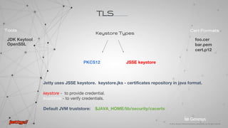 1. Negotiation
2. Certificate exchange
3. Identity verification
session key calculation
4. Sends encrypted
Finished message
5. Sends corresponding
Finished message.
Handshake phase Negotiation
Highest TLS version
Supported cipher suites
Encryption key length
Session ID
Random number
Certificate contains:
Certificate authority (CA)
Public encryption key
Owner’s identity
<------- Application Data ------->
 
