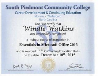 Certificate--Essentials in Microsoft Office 2013