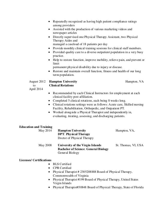 Outpatient orthopedic physical therapy resume