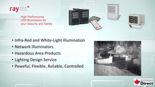• Infra-Red and White-Light Illumination
• Network Illuminators
• Hazardous Area Products
• Lighting Design Service
• Poweful, Flexible, Reliable, Controlled
High Performance
LED Illuminators for
your Security and Safety
 