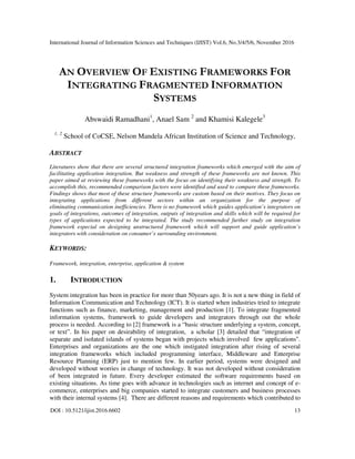 AN OVERVIEW OF EXISTING FRAMEWORKS FOR INTEGRATING FRAGMENTED ...