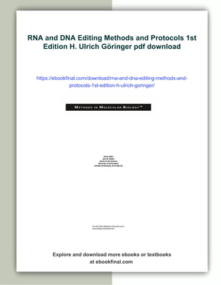 RNA and DNA Editing Methods and Protocols 1st Edition H. Ulrich ...
