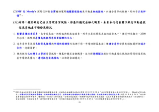 29
(2)IMF 及 Moody’s 國際信評對台灣積極運用總體審慎措施及不動產租稅措施，以健全房市的經驗，均給予正面評
價26
。
(六)結語：鑑於銀行已自主管理房貸風險，惟基於穩定金融之職責，未來本行仍會關注銀行不動產授
信及房地產市場發展情況
1. 影響房價因素眾多，包含需求面、供給面與制度面因素，利率只是影響需求面的因素之一。諸多研究顯示，2000
年以來，國際間房價高漲與利率因素關聯性不大。
2. 近年房市景氣因長期景氣循環與市場供需調整而逐漸下修，市場回歸基本面；惟健全房市發展有賴相關部會通力
合作，持續落實。
3. 雖然銀行已回歸自主管理房貸風險，惟基於穩定金融職責，本行將持續關注銀行不動產授信風險控管情形及房地
產市場發展情況，適時採行妥適措施，以維持金融穩定。
26
IMF 認為本行針對不動產市場採行的總體審慎政策，有助強化金融體系的韌性(參閱 103 年 12 月 18 日「央行理監事會後記者會參考資料」)。Moody’s(2014)指
出，台灣央行房貸風險控管措施，有助抑制投機性交易，並降低銀行對過熱的不動產市場之債權，有助提升銀行業的資產品質(參閱 103 年 6 月 26 日「央行理
監事會後記者會參考資料」增修版)。Moody’s (2015)指出，台灣房地產稅改，短期雖可能導致房貸需求減弱，造成不動產業及營建業放款減少；但長期而言，
健全的稅制，有助健全房市，提升銀行業資產品質，有利銀行穩健經營(參閱 104 年 6 月 25 日「央行理監事會後記者會參考資料」)。
 