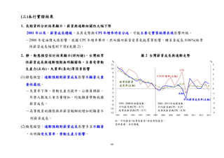 68
(三)本行實證結果
1. 長期資料分析結果顯示，薪資與通膨相關性大幅下降
2001 年以來，薪資成長趨緩，且其走勢與 CPI 年增率時有分歧，可能主要受實質經濟表現影響所致。
－2008 年受油價大漲影響，我國 CPI 年增率攀升，然而國內薪資受景氣拖累等影響，轉呈負成長 0.06%(經常
性薪資成長幅度則下滑)(見圖 2)。
2. 靜、動態模型估計結果顯示(詳附錄)，台灣經常
性薪資成長與通膨預期無明顯關係，主要受勞動
生產力(正向)、失業率(負向)等因素影響
(1)靜態模型：通膨預期對薪資成長影響不顯著或重
要性最低。
－失業率下降、勞動生產力提升、公務員調薪、
外勞人數及工會力量增加，均能顯著帶動我國
薪資成長。
－高等教育的擴張與非薪資報酬的增加則顯著不
利薪資成長。
(2)動態模型：通膨預期對薪資成長影響多呈不顯著
，而明顯受失業率、勞動生產力影響。
-0.06
0.19
3.52
-5
-4
-3
-2
-1
0
1
2
3
4
5
-12
-10
-8
-6
-4
-2
0
2
4
6
8
10
12
1991 1993 1995 1997 1999 2001 2003 2005 2007 2009 2011 2013 2015
平均薪資成長率(左軸)
CPI年增率(右軸)
1991~2000年相關係數：
平均薪資與CPI：0.71
經常性薪資與CPI：0.71
2001~2015年相關係數：
平均薪資與CPI：0.29
經常性薪資與CPI：0.30
經常性薪資
成長率(左軸)
% %
圖 2 台灣薪資成長與通膨走勢
註：平均薪資=經常性薪資+非經常性薪資。
資料來源：主計總處
 