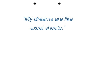 ‘My dreams are like
excel sheets.’
 