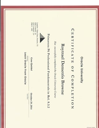 Certificate of Completion Primavera 6