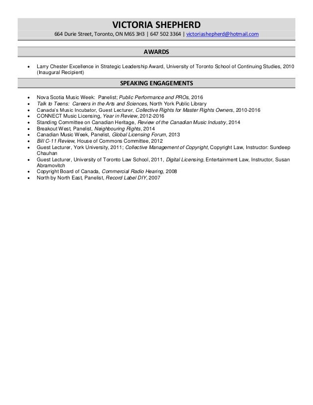 victoria shepherd resume awards and speaking engagements