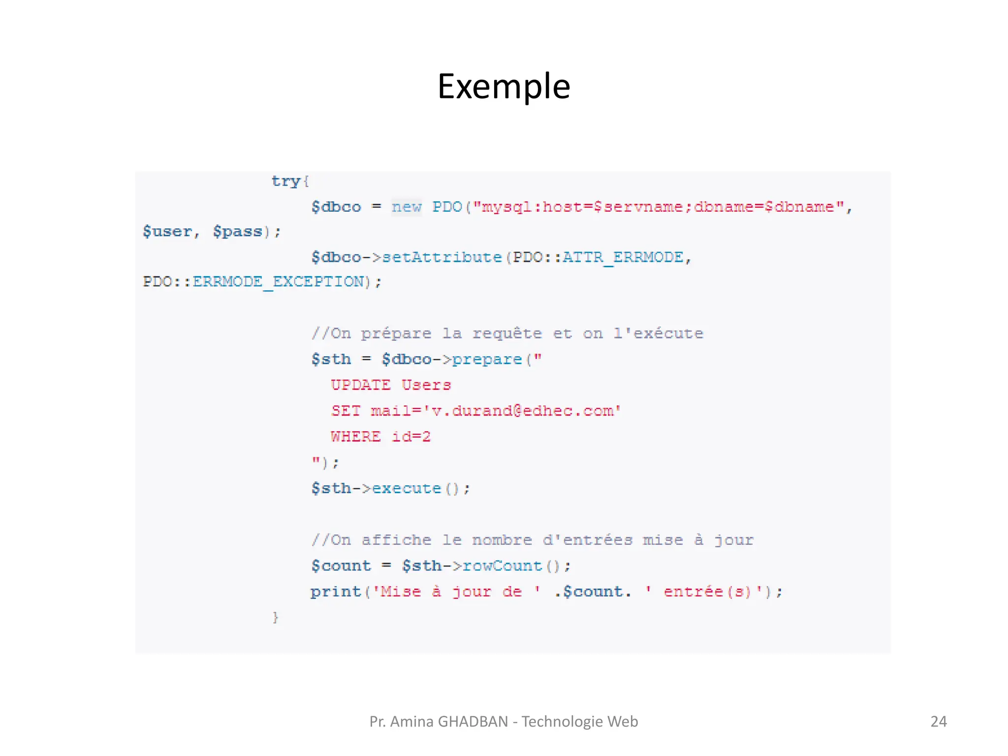 Exemple
Pr. Amina GHADBAN - Technologie Web 24
 
