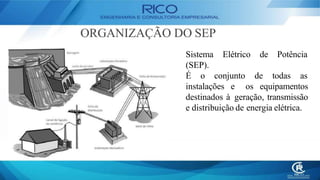 ORGANIZAÇÃO DO SEP
Sistema Elétrico de Potência
(SEP).
É o conjunto de todas as
instalações e os equipamentos
destinados à geração, transmissão
e distribuição de energia elétrica.
 