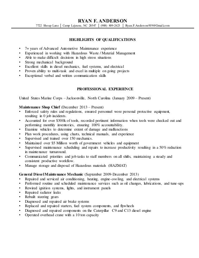 resume ryan 3521 usmc mos 3521