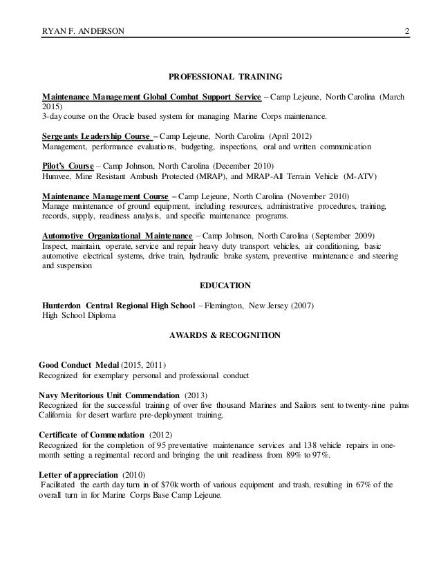 resume ryan 3521 usmc 3521