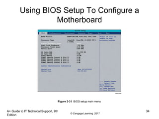 © Cengage Learning 2017
A+ Guide to IT Technical Support, 9th
Edition
34
Using BIOS Setup To Configure a
Motherboard
Figure 3-31 BIOS setup main menu
 