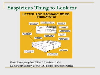 From Emergency Net NEWS Archives, 1994  Document Courtesy of the U.S. Postal Inspector's Office Suspicious Thing to Look for 