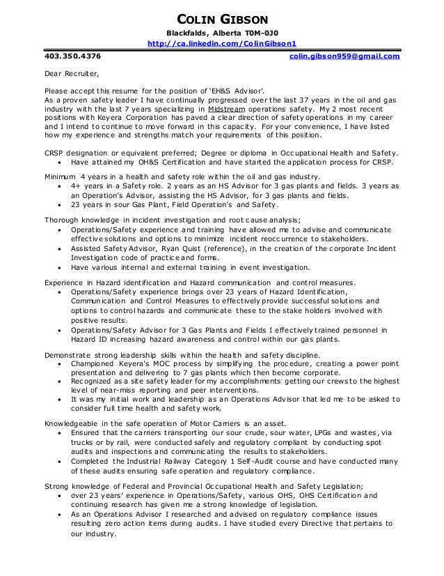 Cover letter for health advisor