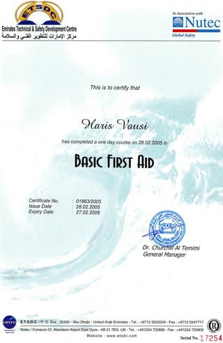Basic First Aid Certificate