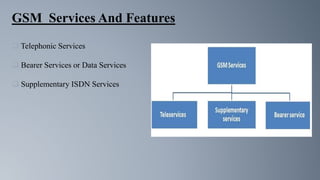  Telephonic Services
 Bearer Services or Data Services
 Supplementary ISDN Services
GSM Services And Features
 