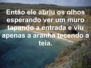 Então ele abriu os olhos esperando ver um muro tapando a entrada e viu apenas a aranha tecendo a teia. 