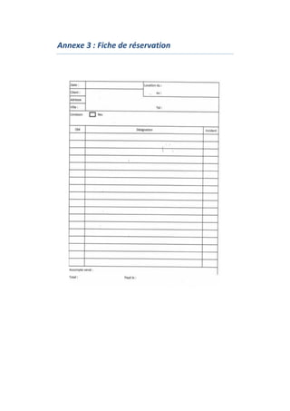 Annexe 3 : Fiche de réservation
 