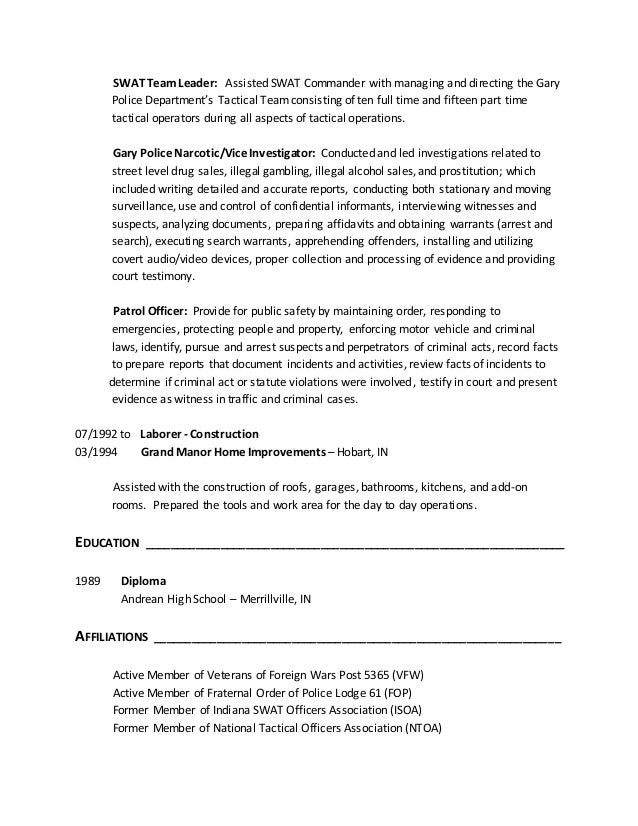 District commander resume