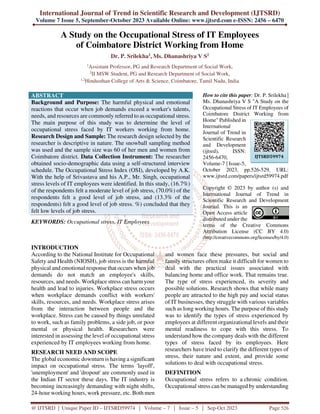 A Study on the Occupational Stress of IT Employees of Coimbatore ...