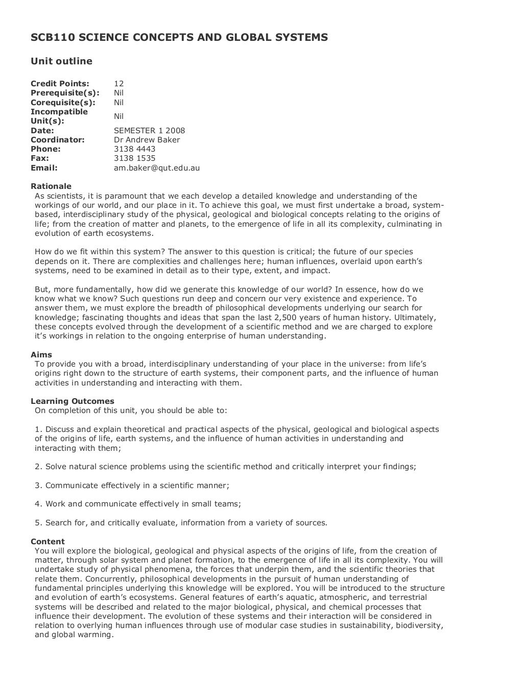 Bachelor of Applied Science Course Structure with Unit Outlines