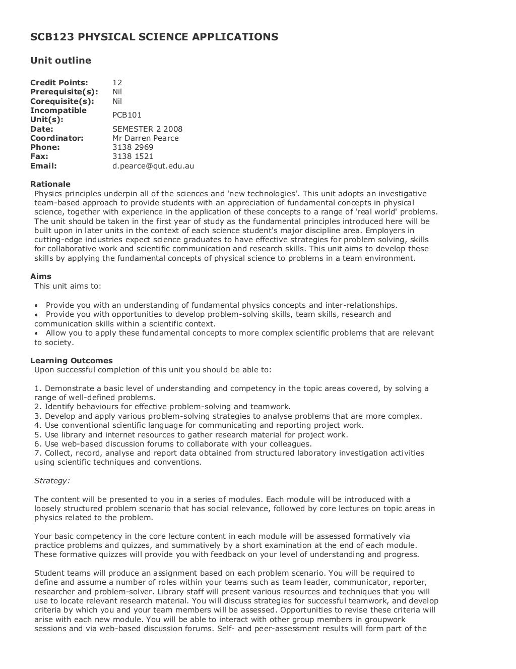 Bachelor of Applied Science Course Structure with Unit Outlines