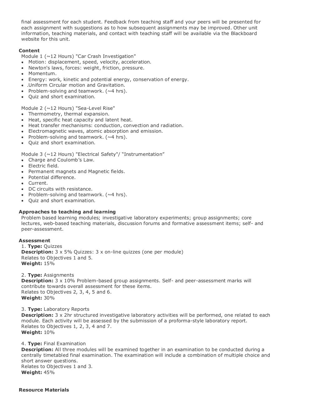 Bachelor of Applied Science Course Structure with Unit Outlines