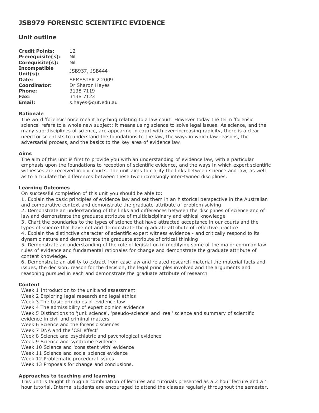 Bachelor of Applied Science Course Structure with Unit Outlines