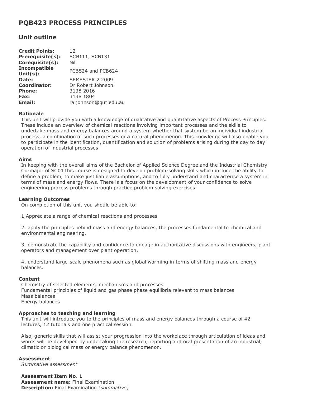 Bachelor of Applied Science Course Structure with Unit Outlines
