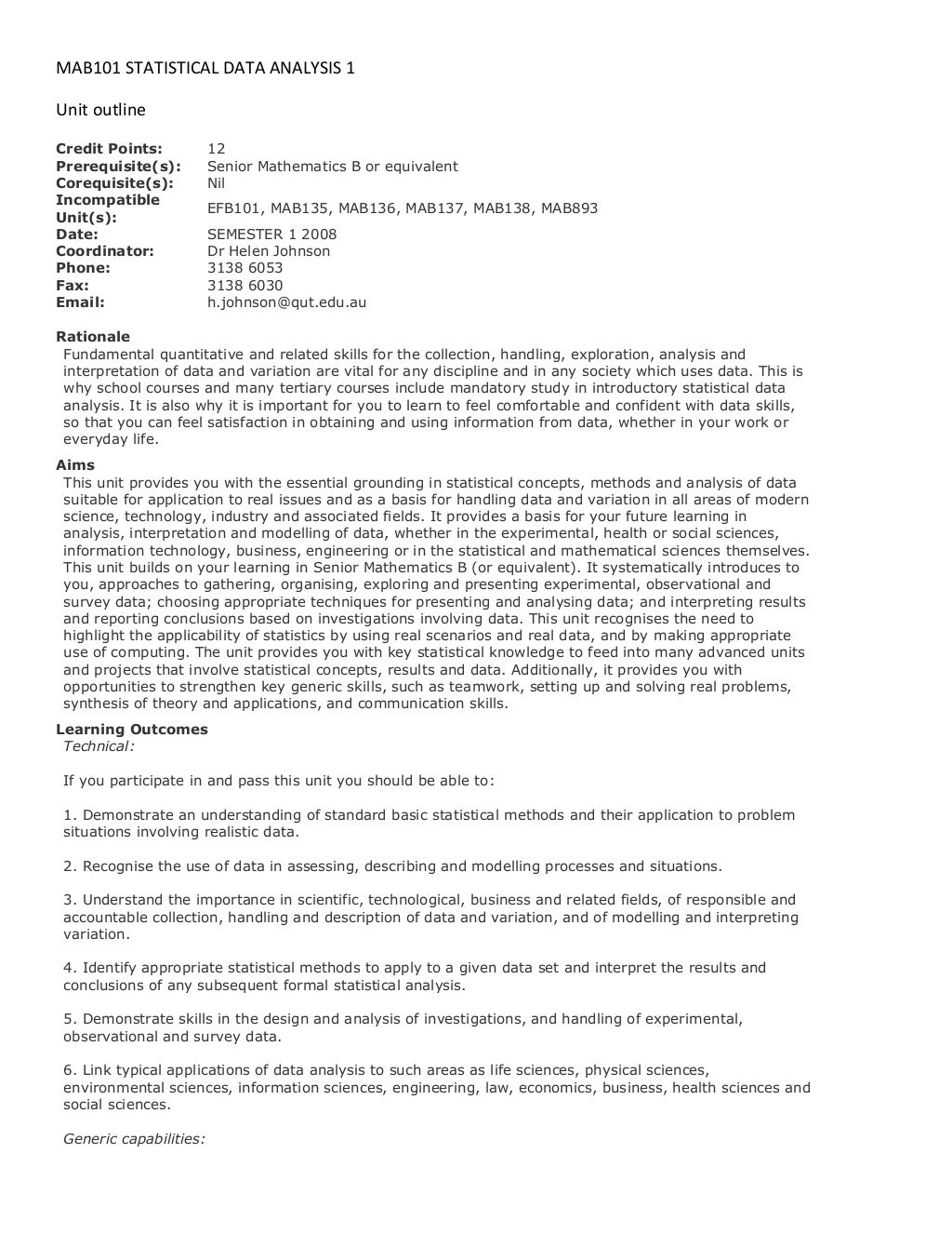 Bachelor of Applied Science Course Structure with Unit Outlines