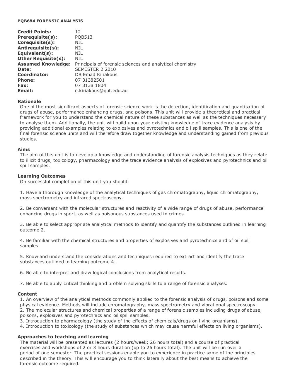 Bachelor of Applied Science Course Structure with Unit Outlines