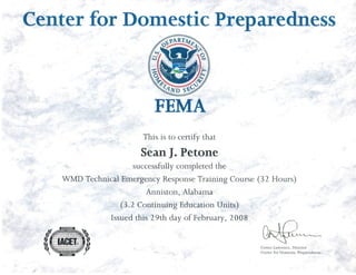 WMD Technical Emergency Response Certificate