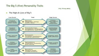 The Big 5 (five) Personality Traits
-Prof. Princey Mehta
 The Highs & Lows of Big 5
 