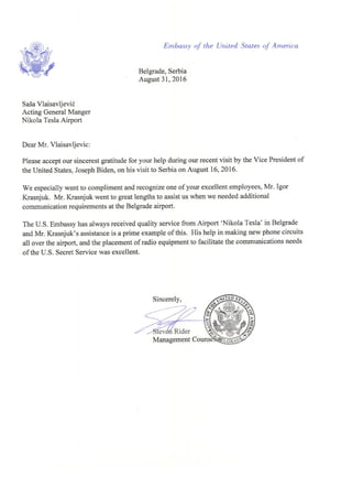 US Embassy - Thank you letter Airport