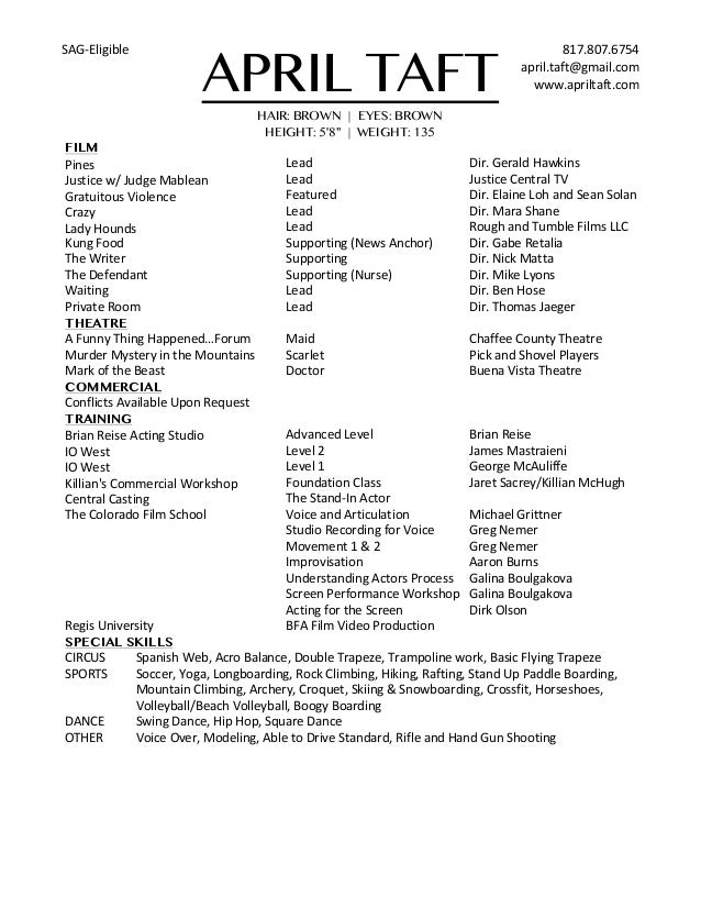 acting resume sag eligible