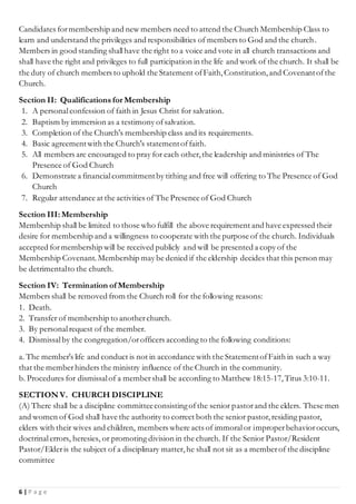 Church Constitution Example THE PRESENCE OF GOD CHURCH Constitution | DOCX